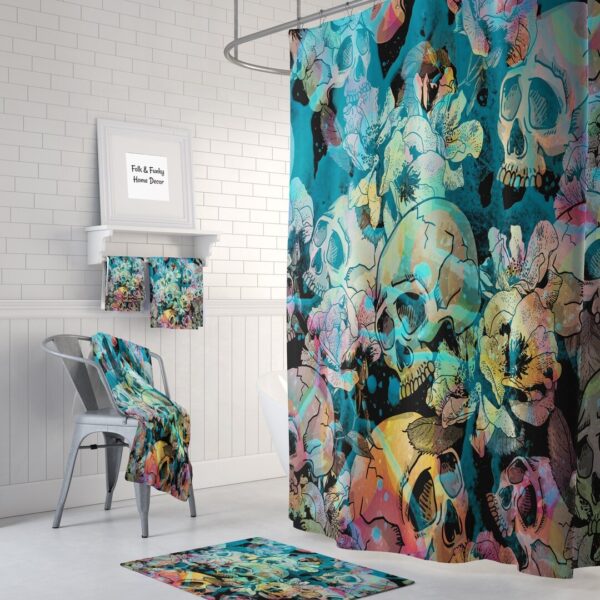 Teal Skull Shower Curtain for Bathroom Decor, Home Decor