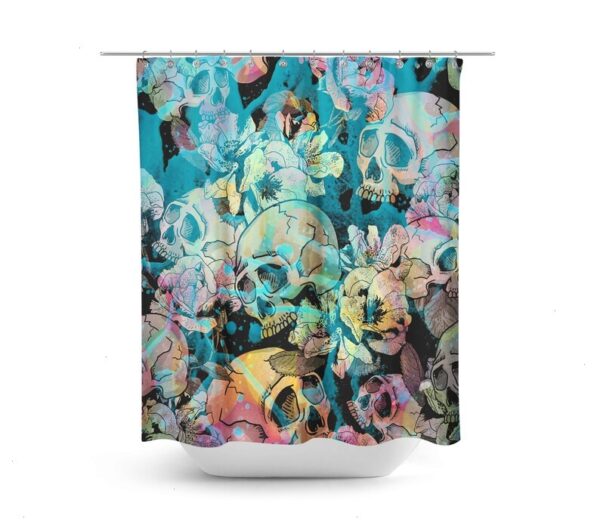 Teal Skull Shower Curtain for Bathroom Decor, Home Decor