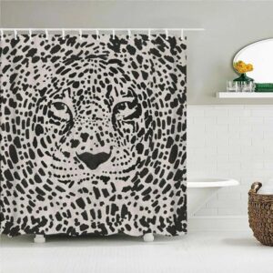 Tiger Leopard Black White Shower Curtain, Wildlife Jungle Big Animal Fabric Curtain Home Bathroom Decor, House Gift For Animal Lovers