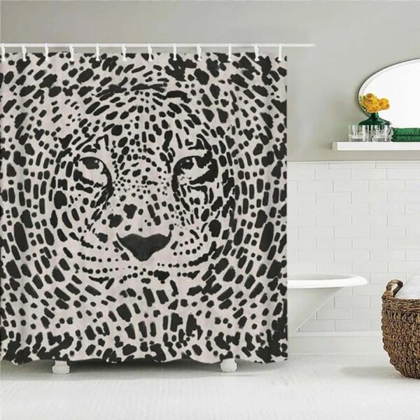 Tiger Leopard Black White Shower Curtain, Wildlife Jungle Big Animal Fabric Curtain Home Bathroom Decor, House Gift For Animal Lovers