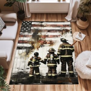 Tribute to Service: Dad Fire Fighter and Son Firefighter Personalized Area Mats, Firefighter Rugs for Living Room Bedroom, Firefighter Rectangular Rugs Full Size FR96