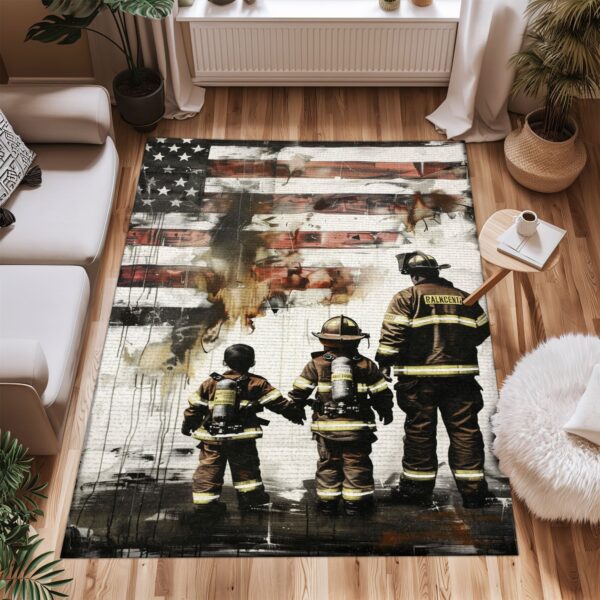 Tribute to Service: Dad Fire Fighter and Son Firefighter Personalized Area Mats, Firefighter Rugs for Living Room Bedroom, Firefighter Rectangular Rugs Full Size FR96