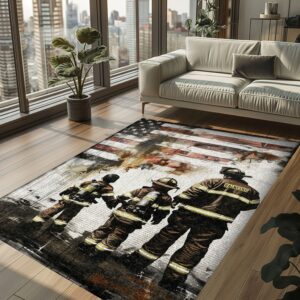 Tribute to Service: Dad Fire Fighter and Son Firefighter Personalized Area Mats, Firefighter Rugs for Living Room Bedroom, Firefighter Rectangular Rugs Full Size FR96