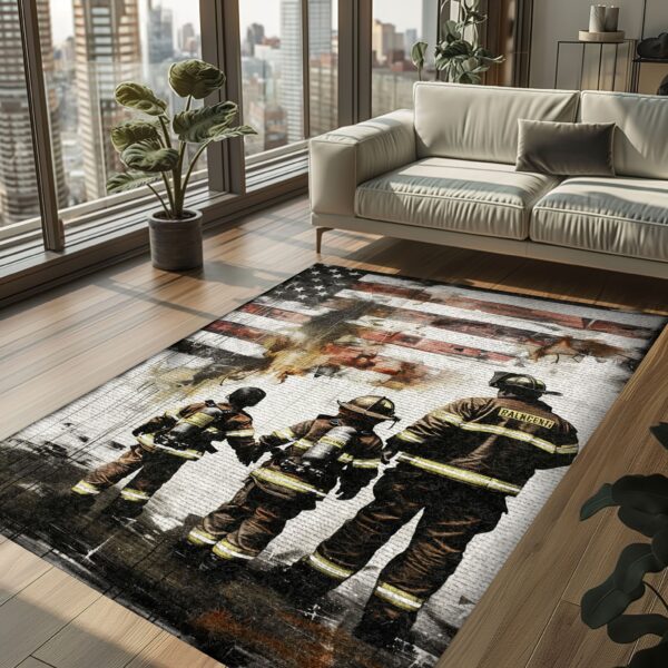Tribute to Service: Dad Fire Fighter and Son Firefighter Personalized Area Mats, Firefighter Rugs for Living Room Bedroom, Firefighter Rectangular Rugs Full Size FR96