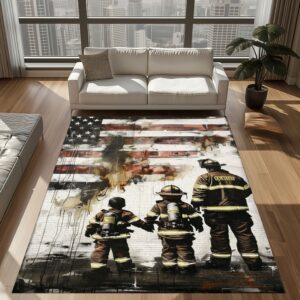 Tribute to Service: Dad Fire Fighter and Son Firefighter Personalized Area Mats, Firefighter Rugs for Living Room Bedroom, Firefighter Rectangular Rugs Full Size FR96