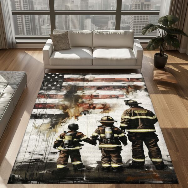 Tribute to Service: Dad Fire Fighter and Son Firefighter Personalized Area Mats, Firefighter Rugs for Living Room Bedroom, Firefighter Rectangular Rugs Full Size FR96