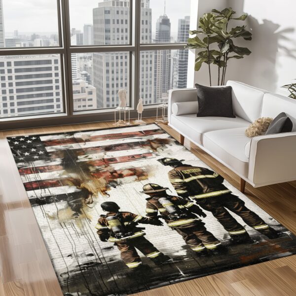 Tribute to Service: Dad Fire Fighter and Son Firefighter Personalized Area Mats, Firefighter Rugs for Living Room Bedroom, Firefighter Rectangular Rugs Full Size FR96