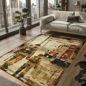 Vibrant Dad Firefighter and Son Personalized Area Rug: Celebrate Fatherhood and Courage, Firefighter Rugs for Living Room Bedroom, Firefighter Rectangular Rugs Full Size FR69