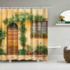 Village Home Shower Curtain, House Flower Leaves Garden Plant Fabric Bathroom Curtain, Bath Curtain