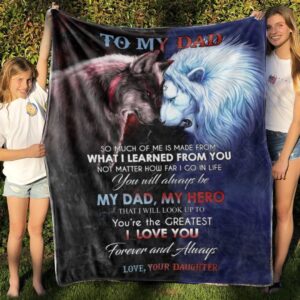 Wolf and Lion Personalized Quilt Blanket For Dad - Bedroom Decor
