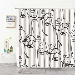 Woman Black And White Shower Curtain, Women Face Portrait Line Drawing Silhouettes Bathroom Curtain, Home Bath Decor, Birthday Gift