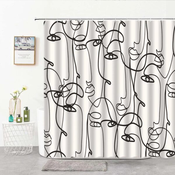 Woman Black And White Shower Curtain, Women Face Portrait Line Drawing Silhouettes Bathroom Curtain, Home Bath Decor, Birthday Gift