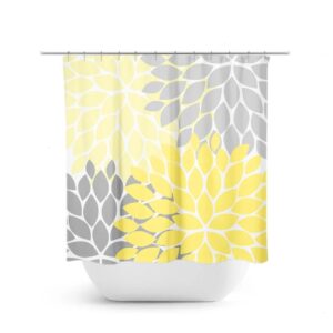 Yellow And Gray Shower Curtain, Floral Shower Curtain, Yellow Bathroom Decor, Guest Bathroom, Girls Bathroom, Floral Bath Curtain